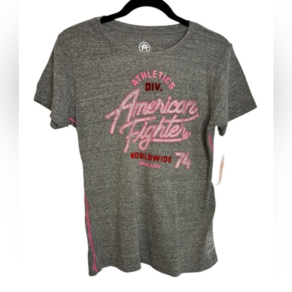 NWT American Fighter Grey Pink Quinn Short Sleeve Tee T-shirt Size Medium - Picture 2 of 9